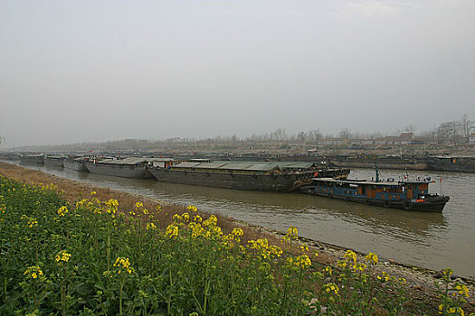 大运河扬州段运河里的船只