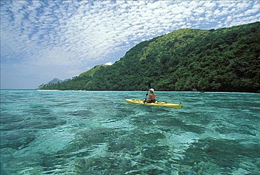 斐济,岛屿,女人,漂流,浅水,海岸线