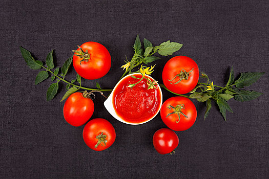 新鲜,西红柿,黑色背景,背景,番茄酱