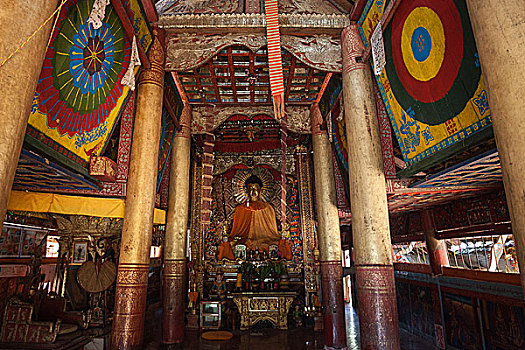 室内,柱子,佛像,佛教,寺院,靠近,钳,金三角,缅甸,亚洲