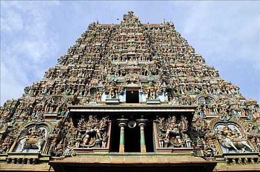 仰视,庙宇,印度教,马杜赖,泰米尔纳德邦,印度