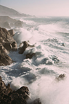 太平洋,海洋,海岸线,波浪,碰撞,岸边