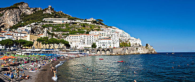 旅游,享受,海滩,山腰,城镇,阿马尔菲,阿马尔菲海岸,意大利