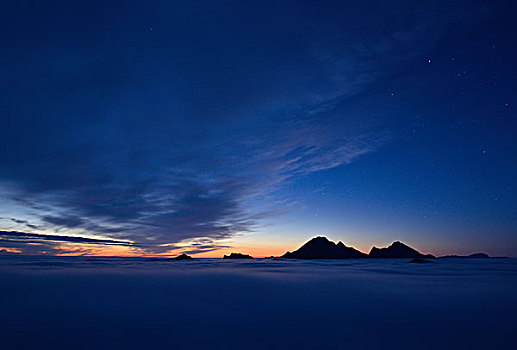 云,山峰,风景,黄昏,罗弗敦群岛,挪威,欧洲