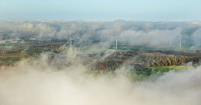 风轮机,雾,几维鸟,哈姆,晨雾,替代能源,鲁尔区,北莱茵威斯特伐利亚,德国