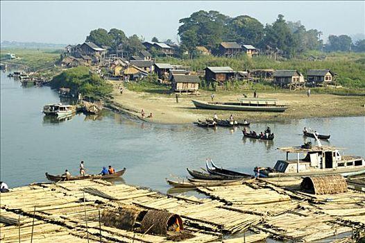 河,伊洛瓦底江,水牛,曼德勒,缅甸