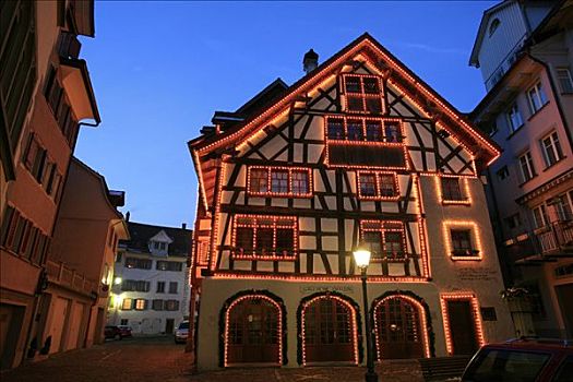 圣诞装饰,传统,木结构,房子,镇中心,瑞士