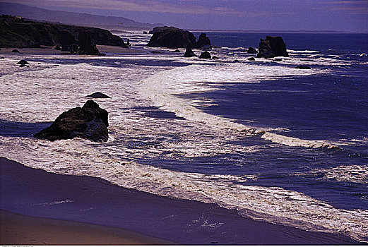 俯视,海滩,海浪,岩石构造,班顿海滩,俄勒冈海岸,俄勒冈,美国