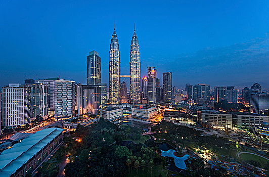 城市,吉隆坡,马来西亚,黄昏,光亮,双子塔,远景