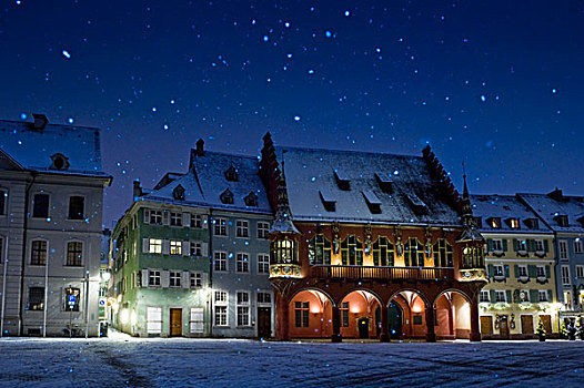 大教堂,圣诞气氛,雪,老,城镇,布赖施高,黑森林,巴登符腾堡,德国,欧洲