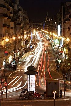 法国,巴黎,街道,雷恩,夜晚,前灯,莫理斯,柱子
