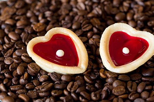 两个,甜心,咖啡,咖啡豆