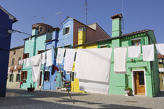 洗衣服,晾衣服,岛屿,布拉诺岛,威尼斯泻湖,意大利