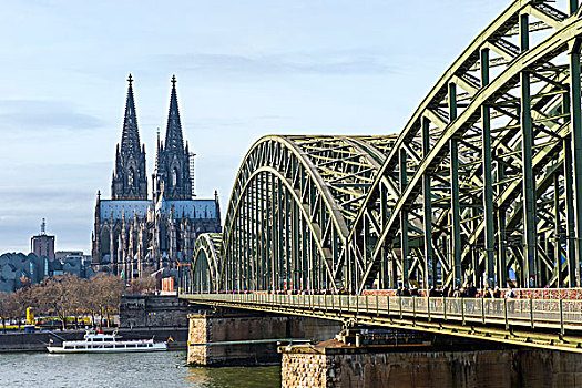 科隆大教堂,霍恩佐伦大桥,科隆,北莱茵威斯特伐利亚,德国,欧洲