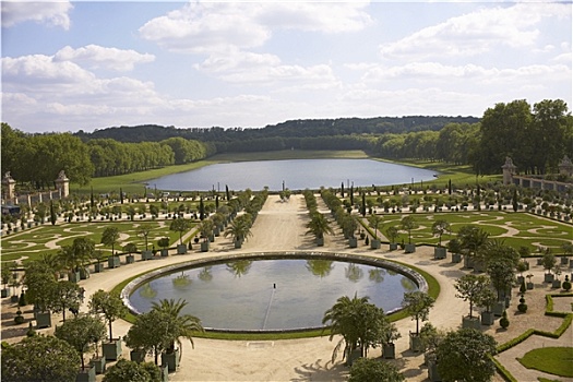 俯拍,水塘,正规花园,凡尔赛宫