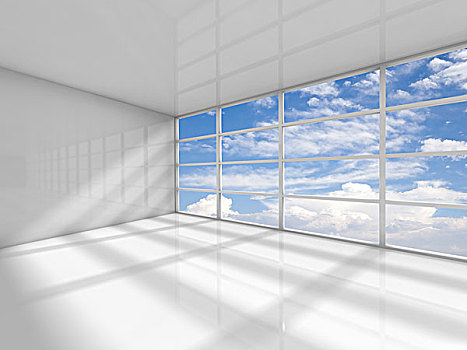 抽象,白色,室内,空,办公室,云,后面,插画