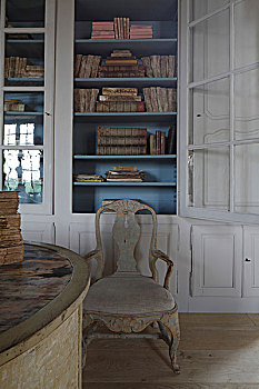 内景,故居,诺曼底,法国,椅子,正面,书本,柜子