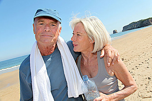 头像,运动,老年,夫妻,海滩