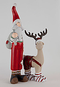 圣诞老人,驯鹿,陶瓷,小雕像