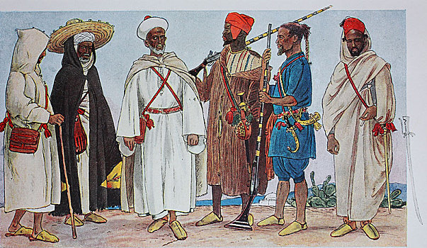 衣服,时尚,摩洛哥,19世纪,插画,非洲