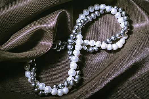 自然,珍珠,项链,丝绸,背景