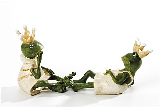 小雕像,青蛙,穿,皇冠,坐,思考