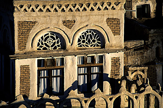 也门,老城,房子,特写,窗户