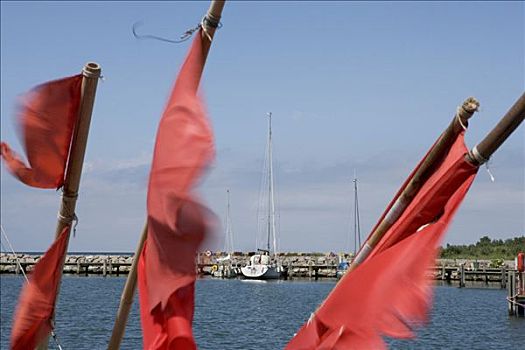 红色,旗帜,正面,港口,岛屿,波罗的海,梅克伦堡前波莫瑞州,德国,欧洲