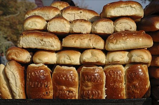 街头交易,面包,乌兹别克斯坦