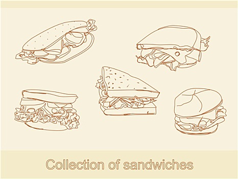 收集,三明治,涂写,插画