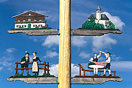 五月花柱,特写,上巴伐利亚,巴伐利亚,德国,欧洲