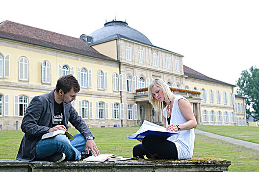 学生,大学,正面,城堡,巴登符腾堡,德国,欧洲
