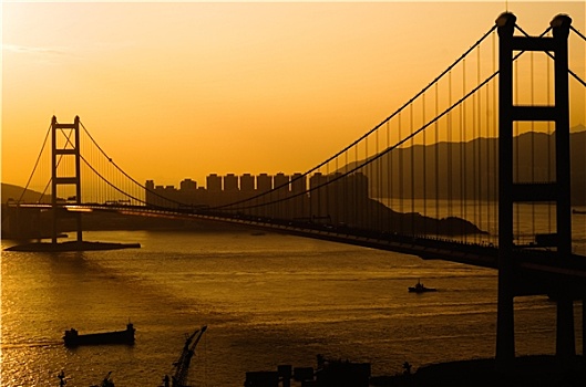 日落,桥,香港