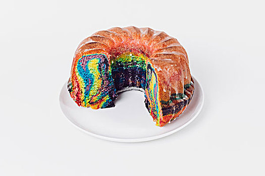 俯拍,彩虹,蛋糕,盘子,白色背景,背景
