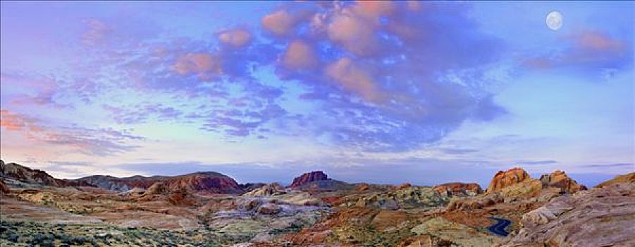 全景,月亮,上方,沙岩构造,火焰谷州立公园,莫哈维沙漠,内华达