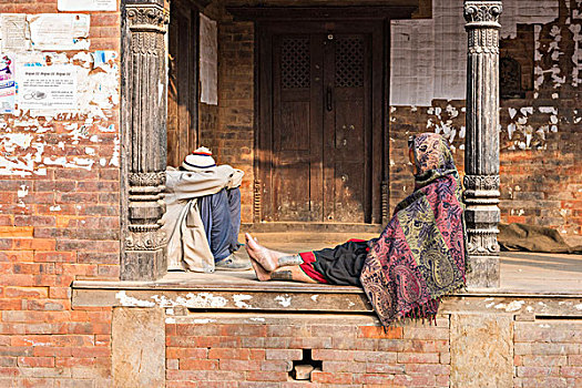 巴克塔普尔,加德满都,区域,尼泊尔,人,睡觉,石台