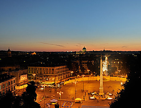 波波罗广场,黄昏,罗马,意大利,欧洲