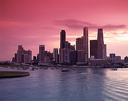 新加坡,天际线,港口,日落
