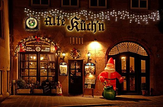圣诞灯光,装饰,酒吧,纽伦堡,巴伐利亚,德国