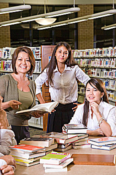 高中,教师,学生,图书馆