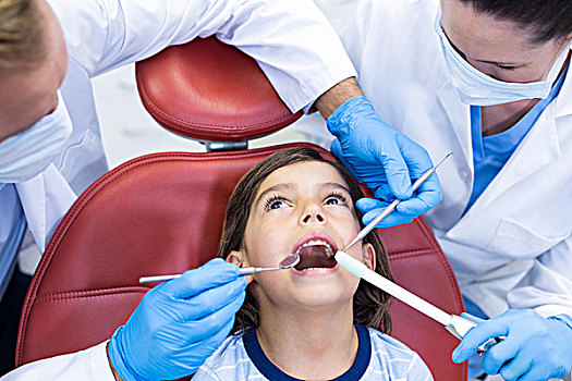 牙医,检查,孩子,病人,牙科诊所,专注