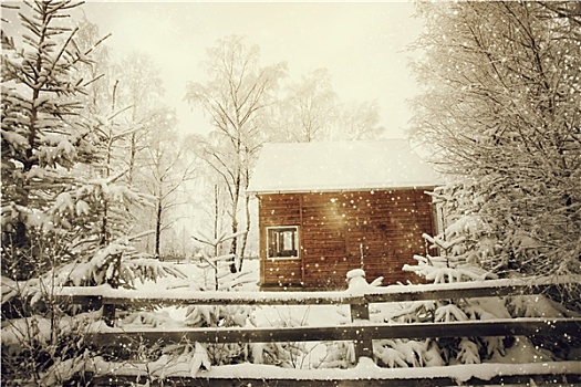冬季风景,山,屋舍