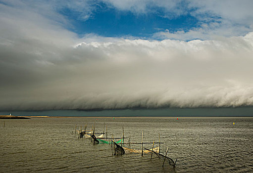 重,雨,上方,北海