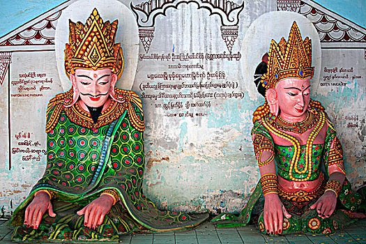 缅甸,蒲甘,塔,国王,皇后,雕塑