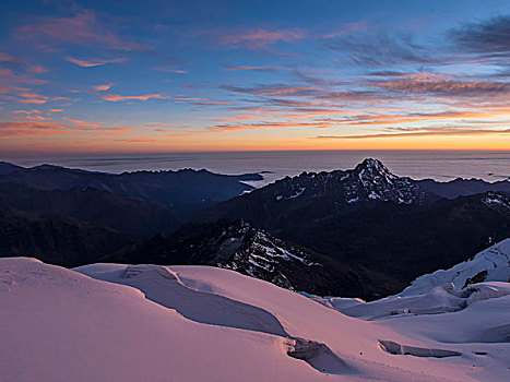 冰河,日落,波托西地区,山脉,玻利维亚,南美