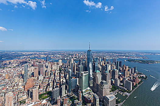 航拍俯视美国纽约曼哈顿
