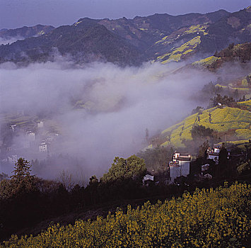 安徽,徽州,深度,石潭,新安江,古村,船,民居,水溪,雨后,云海