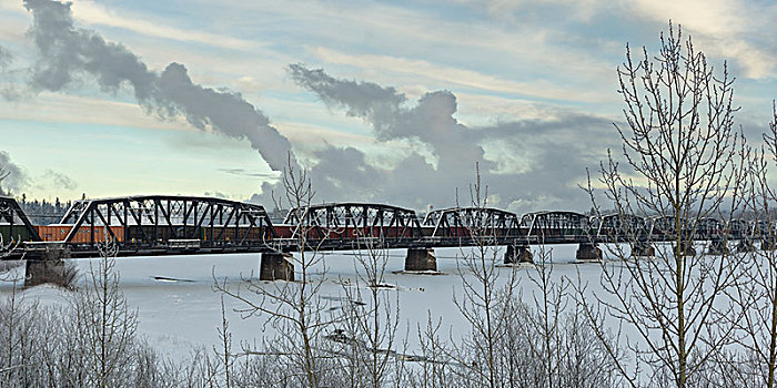 铁路桥,上方,冰冻,湖,公路,王子,不列颠哥伦比亚省,加拿大