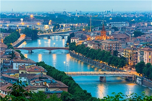 河,桥,维罗纳,夜晚,意大利