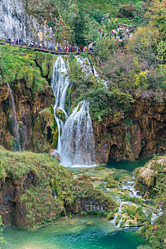 克罗地亚普利特维采湖国家公园自然景观和瀑布溪流